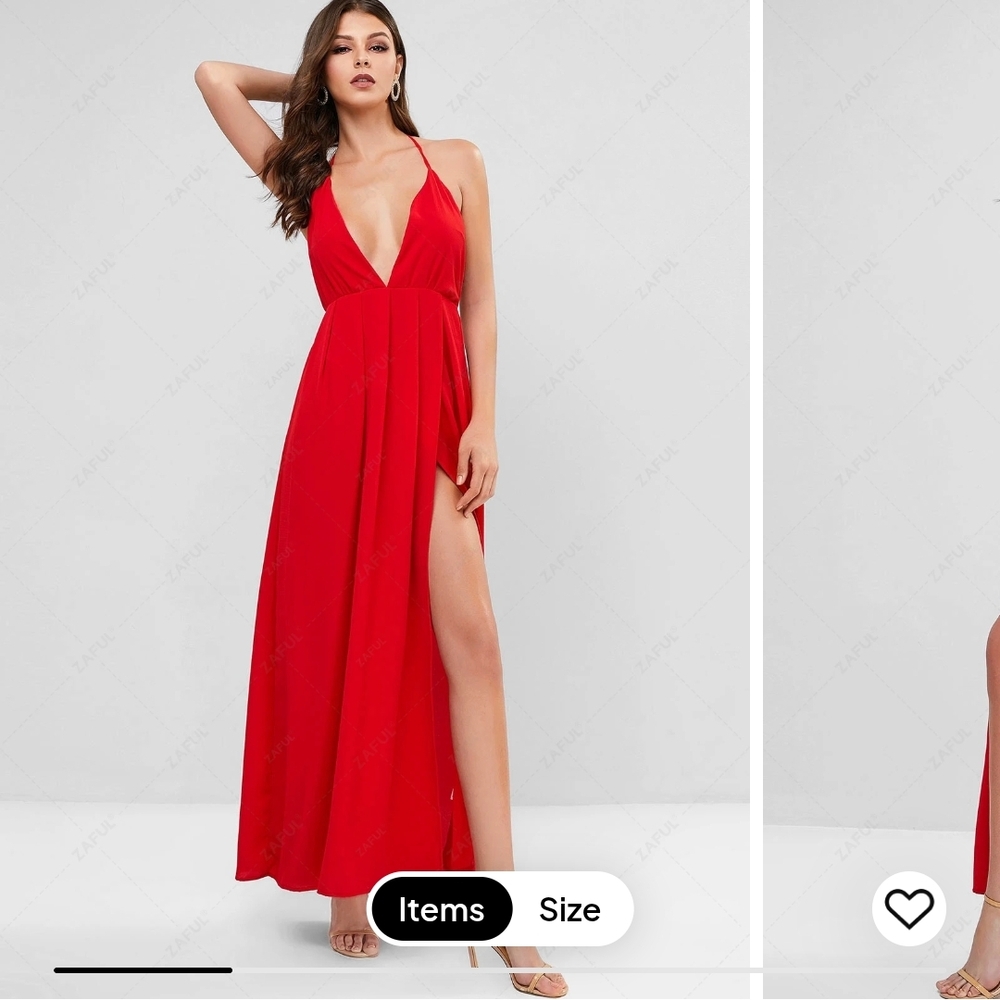 NWT Backless Red Halter Maxi Dress with high slit